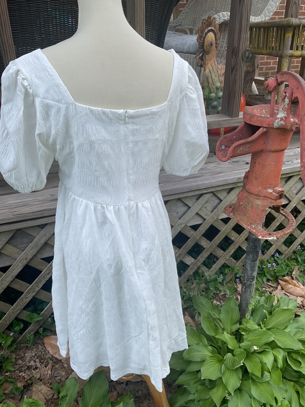 Mod White L.Mini Dress Sexy Puff Sleeves Square Neck 36x28 - Picture 2 of 2
